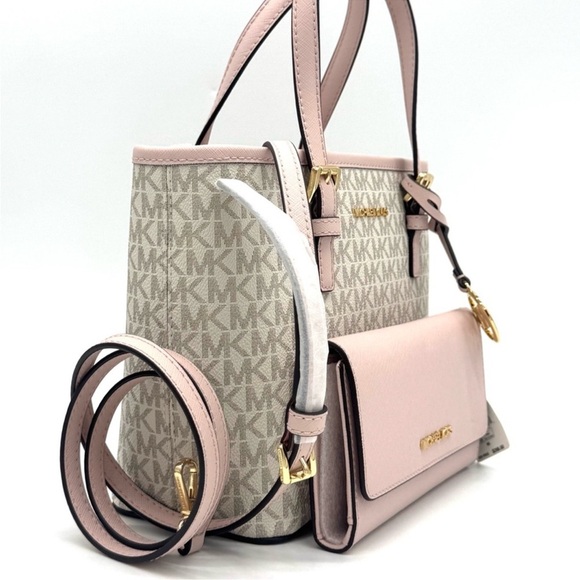 Michael Kors Jet Set Travel Top-Zip Tote Bag & Trifold Wallet Powder Blush Set - Picture 3 of 11